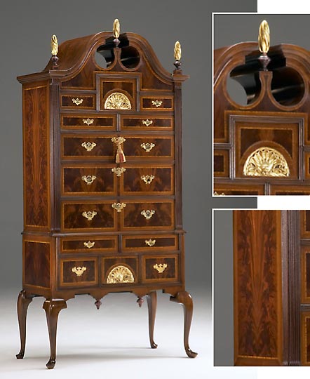 Bonnet Top High Boy with 24-karat Ormolu Pulls, circa 1730-1750